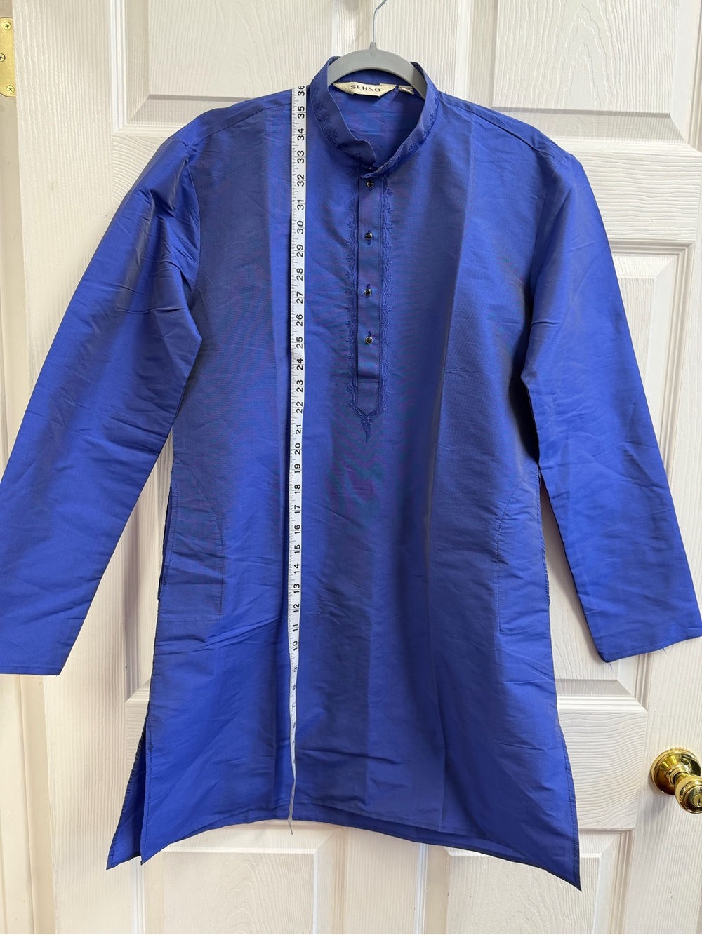 SENSO Men's Deep Royal Blue Mandarin Collar Kurta